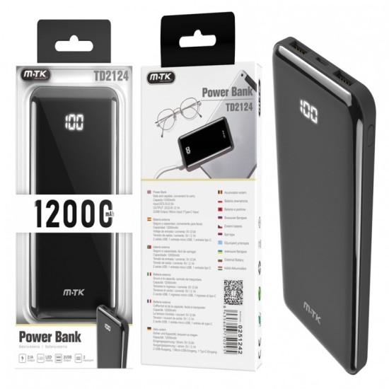 POWER BANK MTK TD2124 12000MAH BLACK